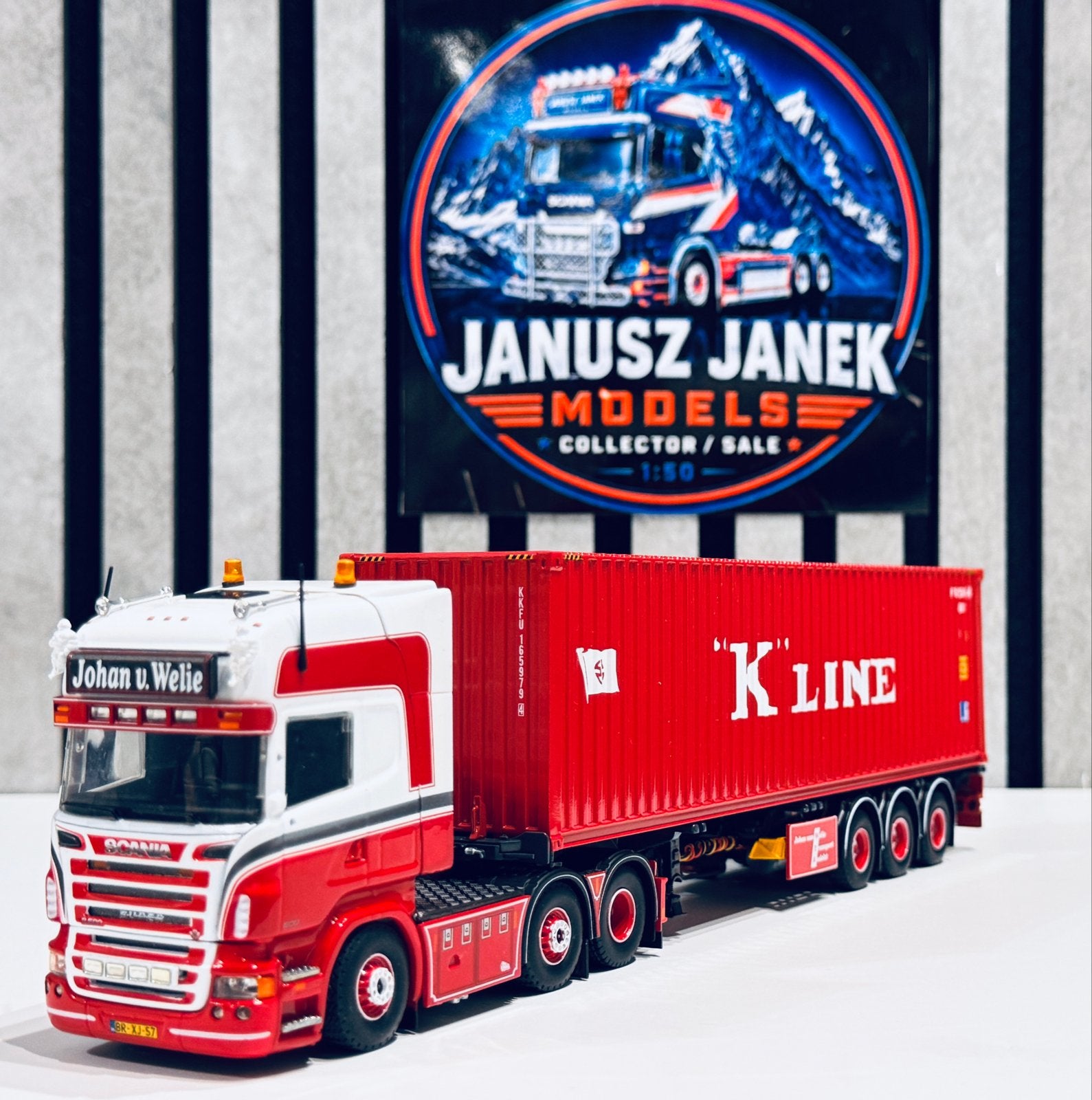 Scania Johan van Welie 2009 Tekno 1:50 Scania R-serie K-Line, Ophalen of Verzenden, Zo goed als nieuw, Bus of Vrachtwagen, Tekno