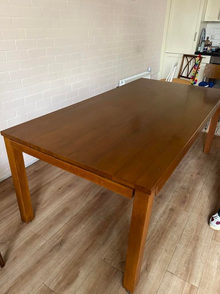 Grote massief eiken eettafel, Ophalen, 200 cm of meer, 50 tot 100 cm, Zo goed als nieuw