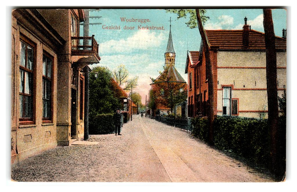 Woubrugge, Gezicht door Kerkstraat, Verzenden, 1920 tot 1940, Gelopen, Zuid-Holland