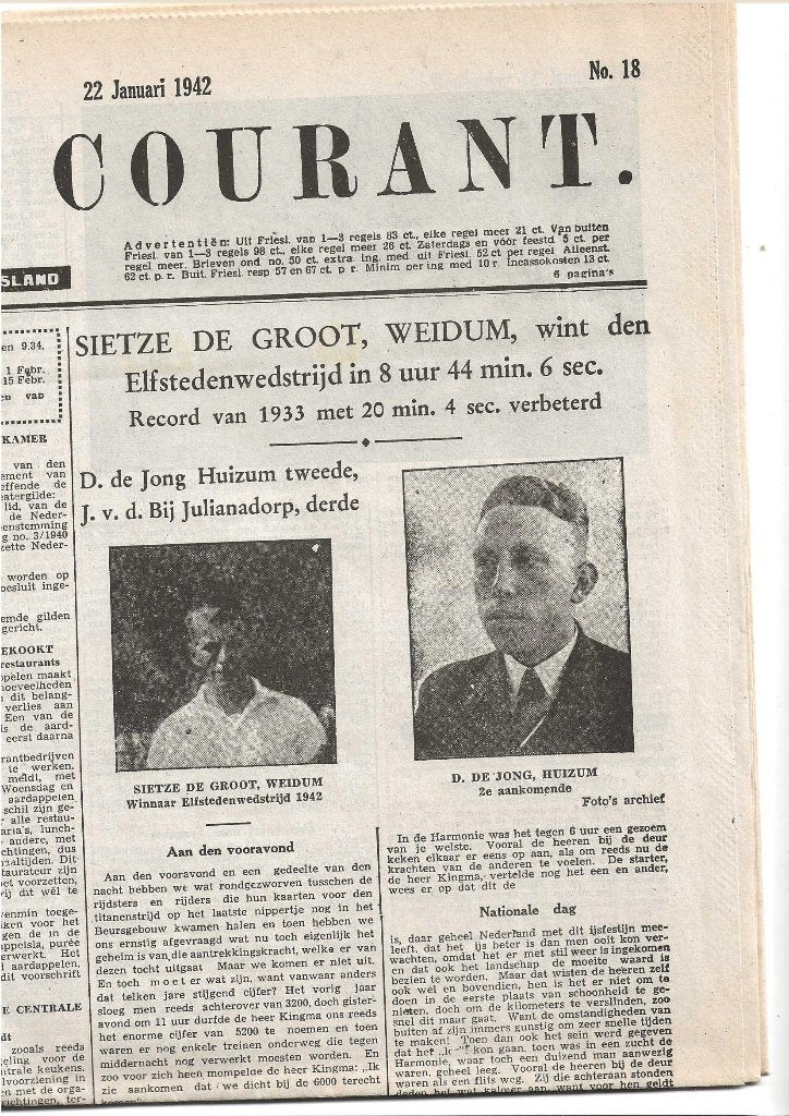 -Leeuwarder -Oude Krant -Elfstedentocht 1942-Weidum, Ophalen of Verzenden, 1940 tot 1960, Nederland, Krant