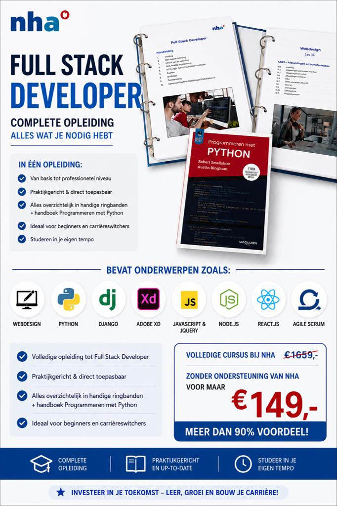 NHA Full Stack Developer opleiding compleet – voor €149, Verzenden, Zo goed als nieuw