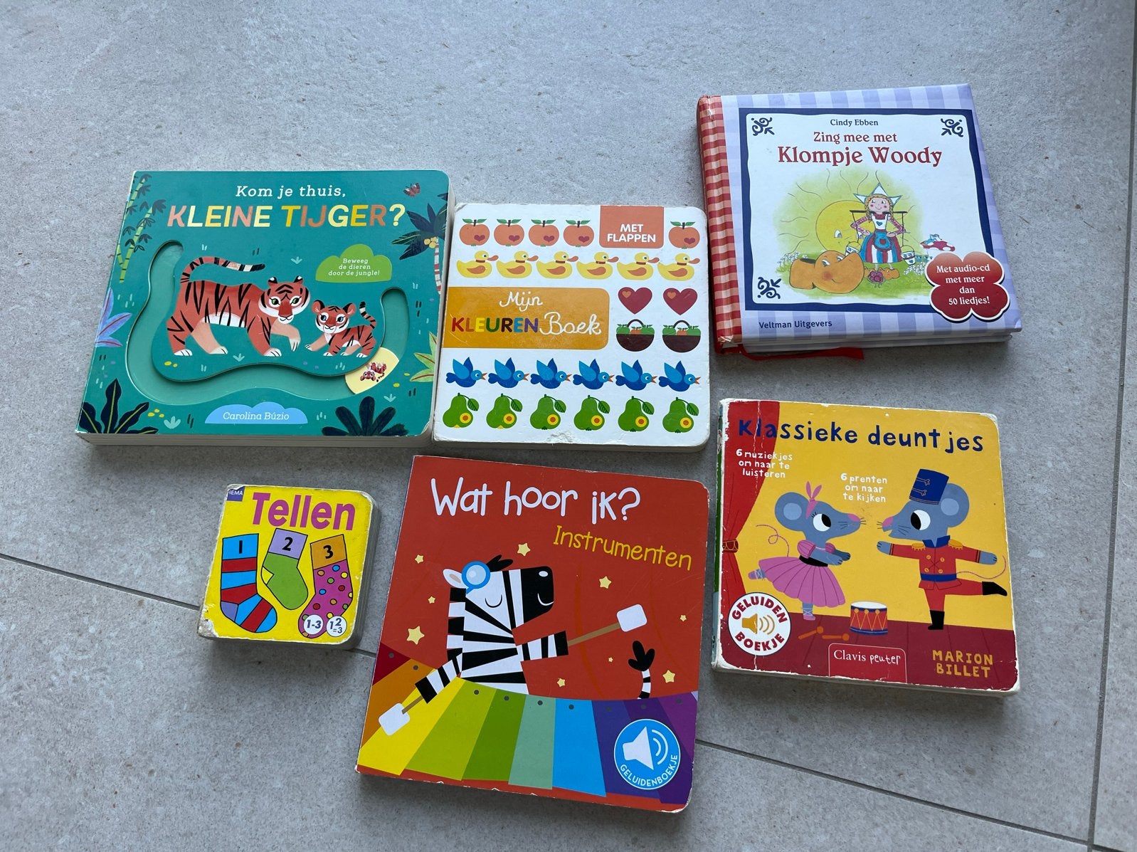 Diverse kinderboekjes: Tellen, Tijger, Kleuren, Instrumenten, Ophalen of Verzenden, Gelezen, Uitklap-, Voel- of Ontdekboek, 1 tot 2 jaar