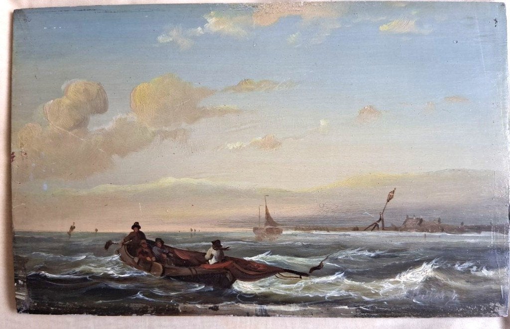 Hendrik Hulk - Vissers op zee, Ophalen of Verzenden, Olieverf, Maritiem / water, Paneel