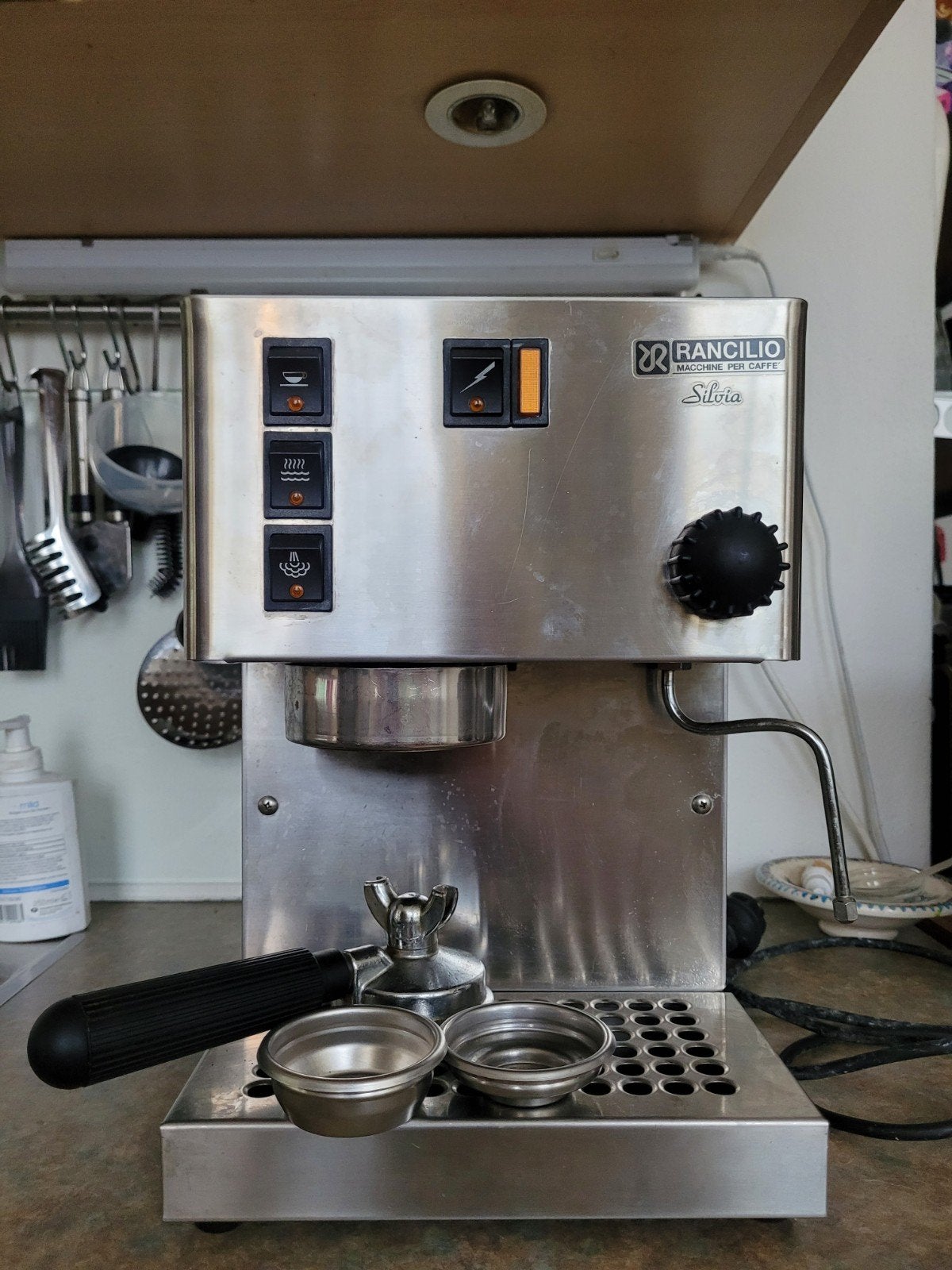Mooie Rancilio Silvia V1 RVS, Ophalen, Gebruikt, Gemalen koffie, Espresso apparaat
