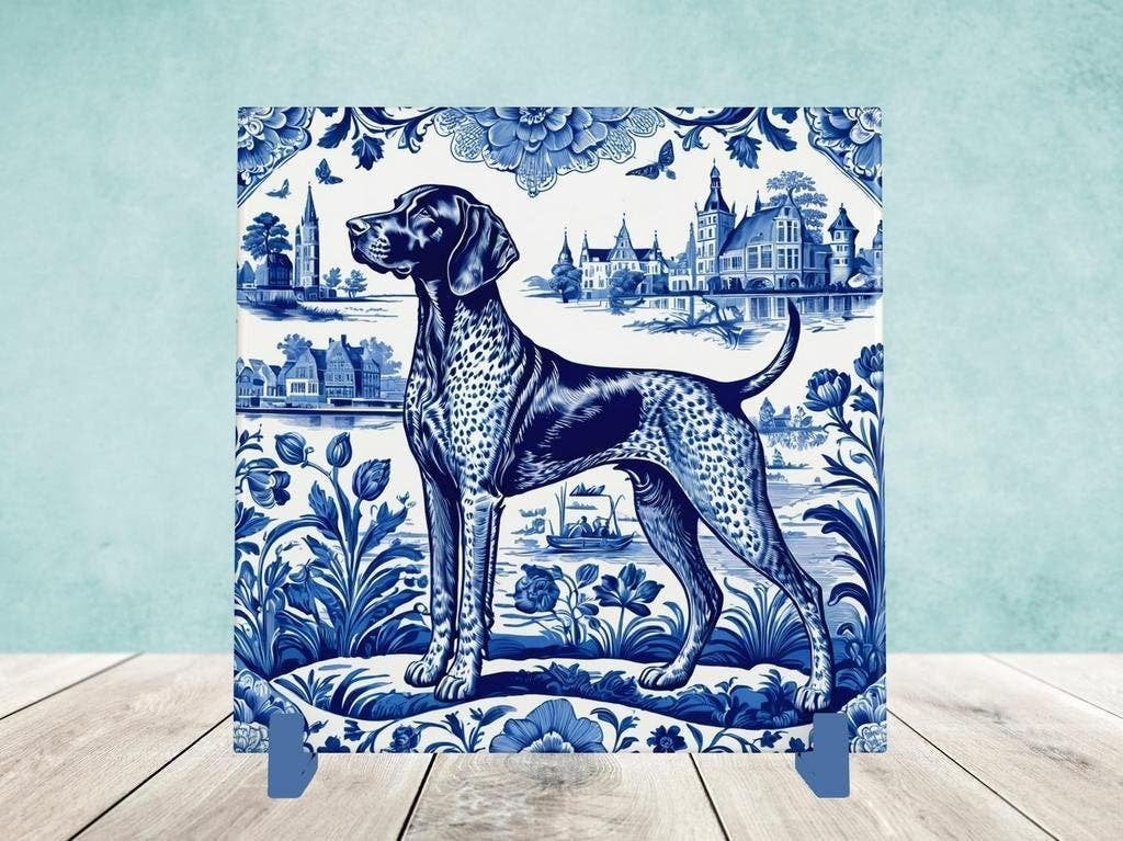 Duitse Staande Korthaar Delfts Blauwe tegel incl houder, Ophalen of Verzenden, Nieuw