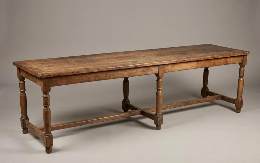 Autentieke smalle eettafel uit Frankrijk, Huis en Inrichting, Tafels | Eettafels, 50 tot 100 cm, 200 cm of meer, Rechthoekig, Eikenhout