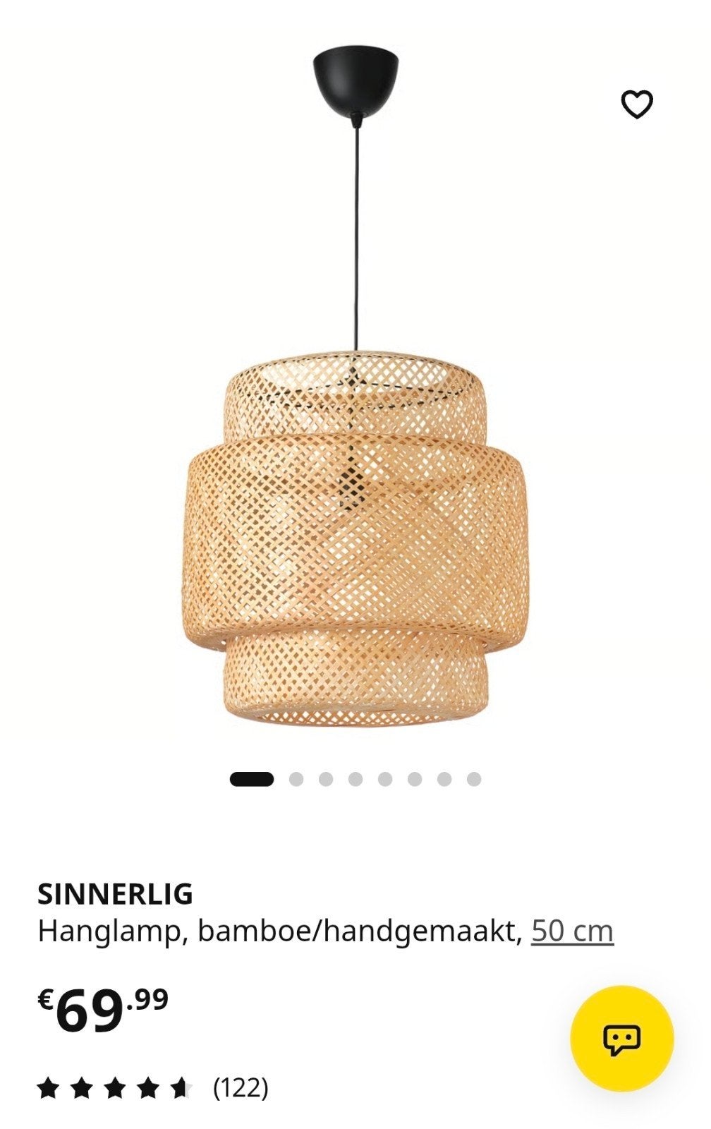 IKEA SINNERLIG Hanglamp, bamboe/handgemaakt, 50 cm, Huis en Inrichting, Ophalen, Bohemian, Scandinavisch, Natuurlijk, Natuurlijk materiaal