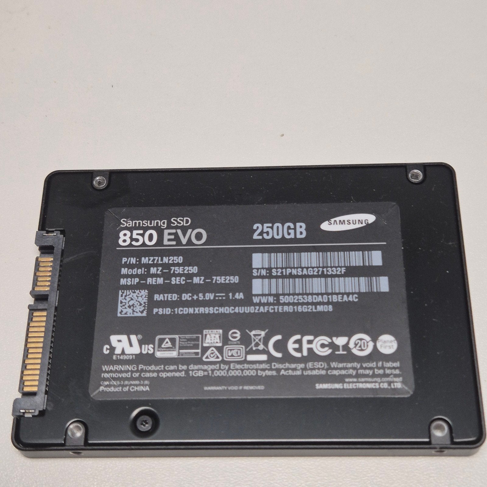 Samsung 850 EVO 250GB SSD 2,5" Sata, Computers en Software, Harde schijven, Intern, Gebruikt, Verzenden, Samsung
