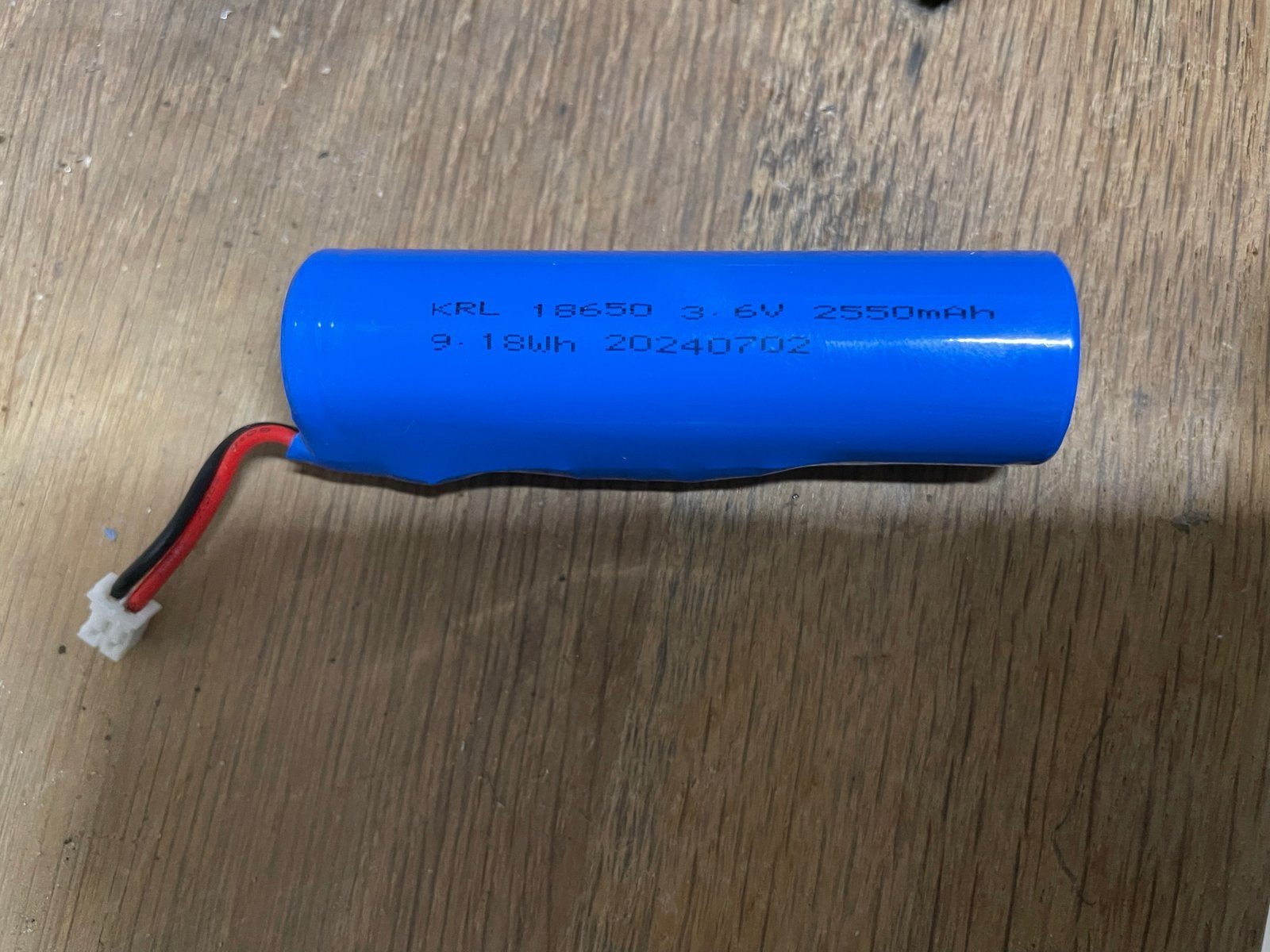 KRL 18650 3.6V 2550mAh Li-ion Batterij met Connector, Ophalen of Verzenden, Nieuw, Oplaadbaar