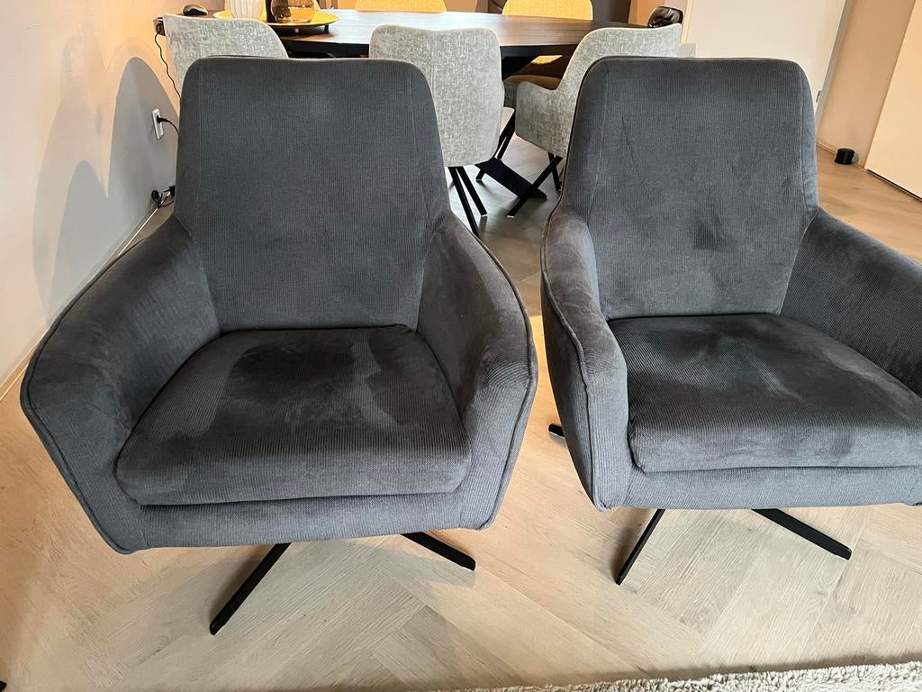 2 Antraciet/Grijze Draai Fauteuils - Zo goed als nieuw, Ophalen, Zo goed als nieuw, Stof