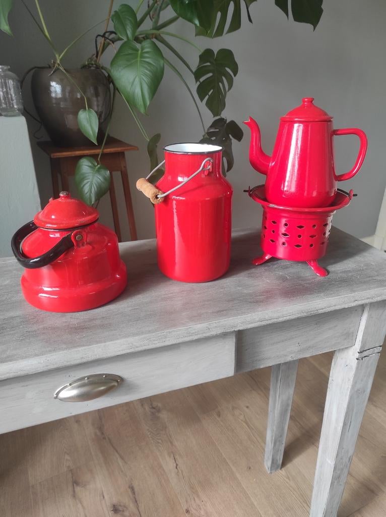 Prachtige emaille set koffiekan theekan melkkan warmhoud, Ophalen, Overige kleuren, Overige materialen, Minder dan 50 cm
