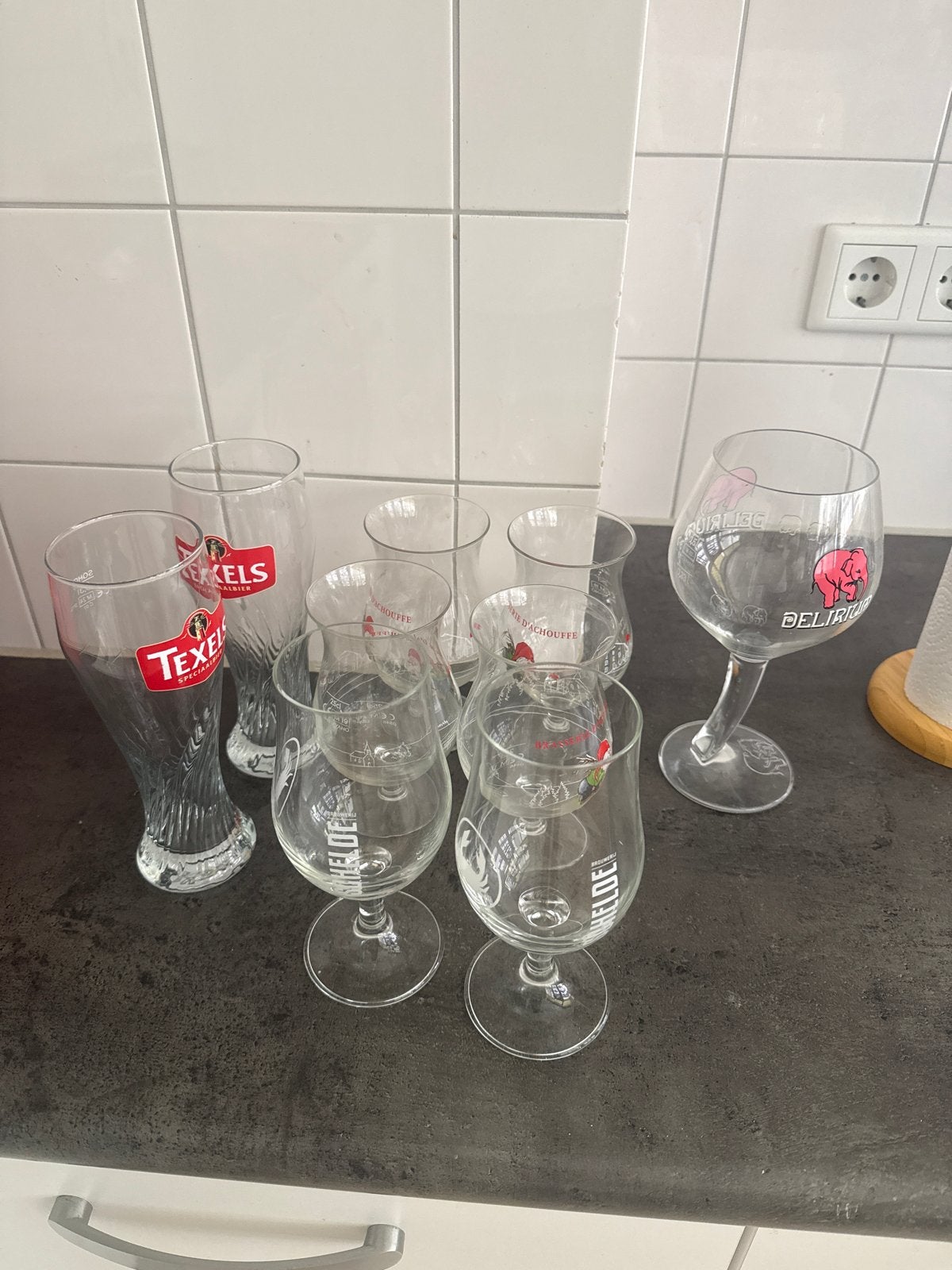 Diverse bierglazen - Texels, Delirium, La Chouffe, Helder, Ophalen, Glas of Glazen, Gebruikt, Overige merken
