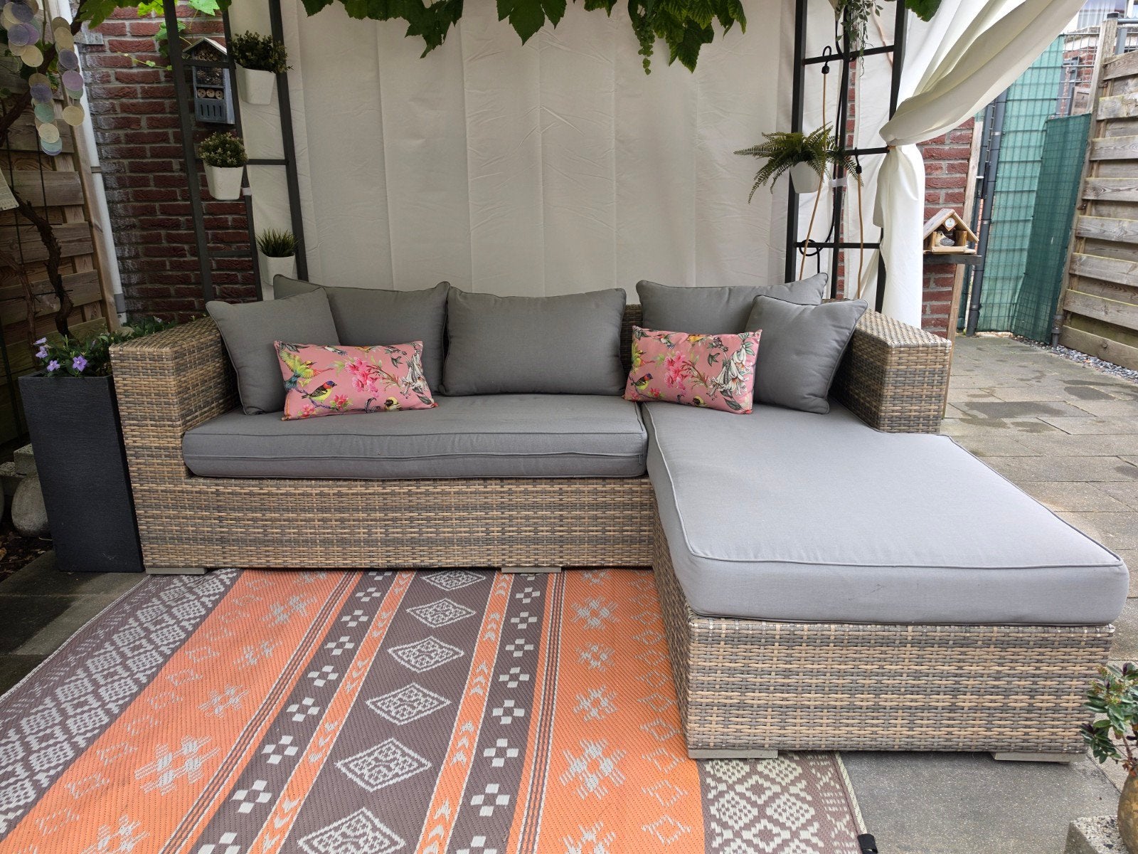 Loungeset met grijze wasbare hoezen., Ophalen, Gebruikt, 3 zitplaatsen, Loungeset