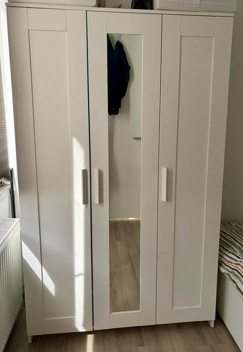 IKEA BRIMNES Kledingkast met 3 deuren/spiegel, wit, Ophalen, 100 tot 150 cm, Zo goed als nieuw, 150 tot 200 cm