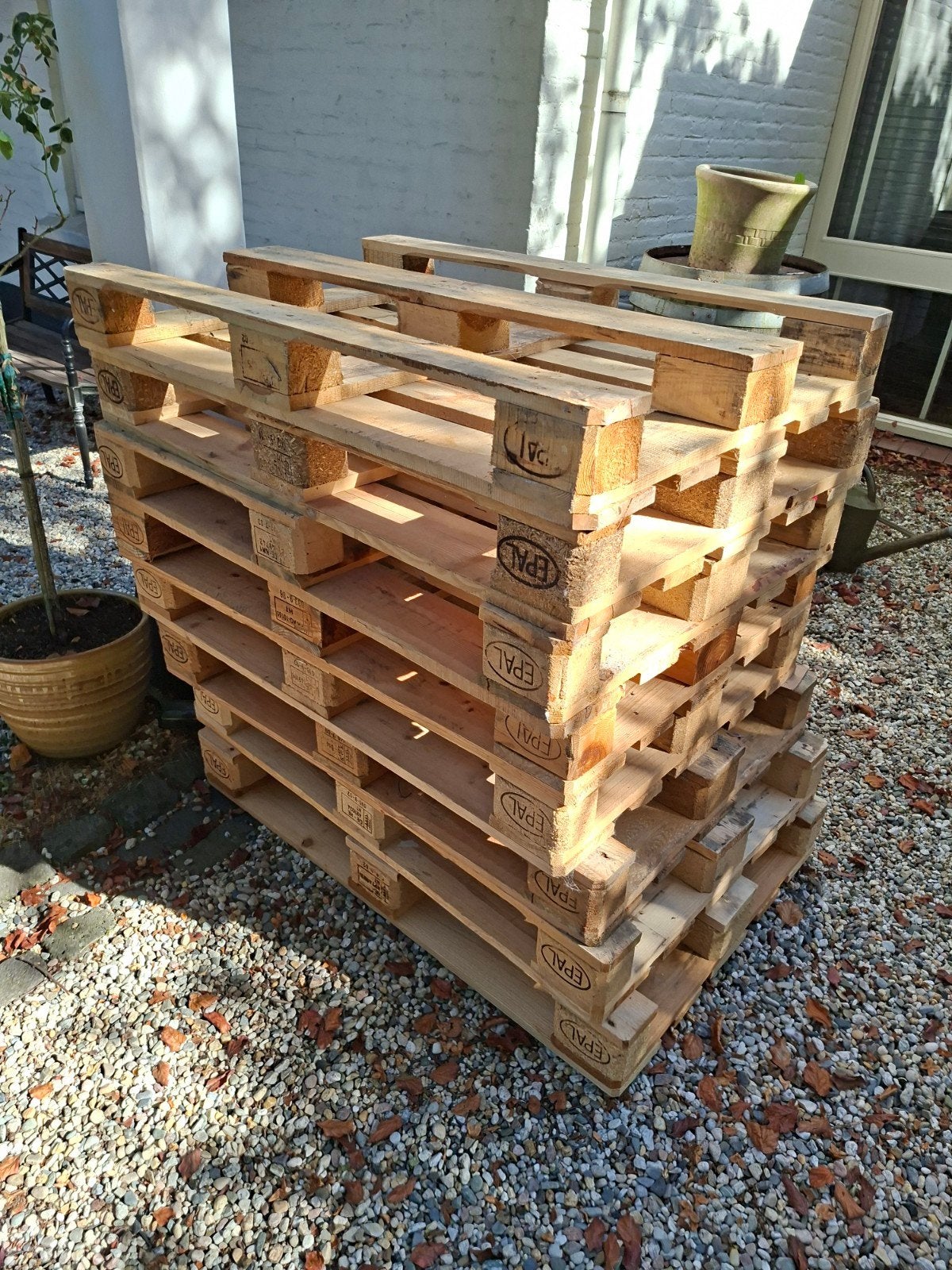 8 gebruikte europallets voor bedframe 160x200cm, Huis en Inrichting, Ophalen, Gebruikt, Bruin, Tweepersoons