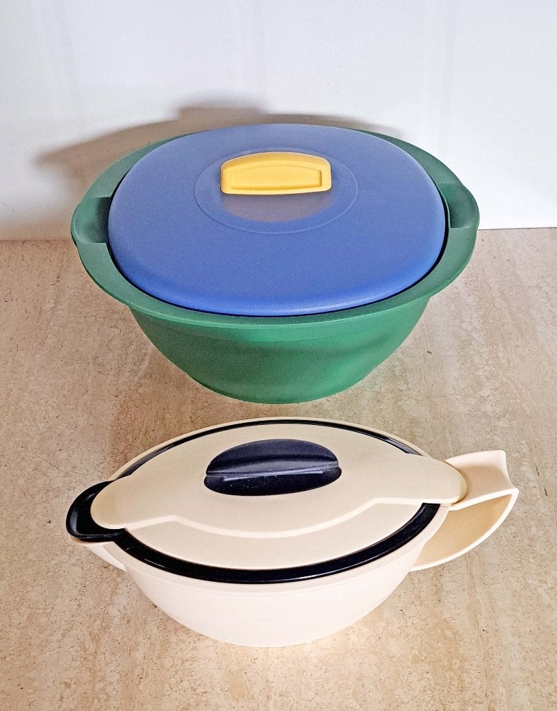 vintage tupperware schalen met deksel, Huis en Inrichting, Ophalen of Verzenden, Blauw, Schaal, Magnetronbestendig