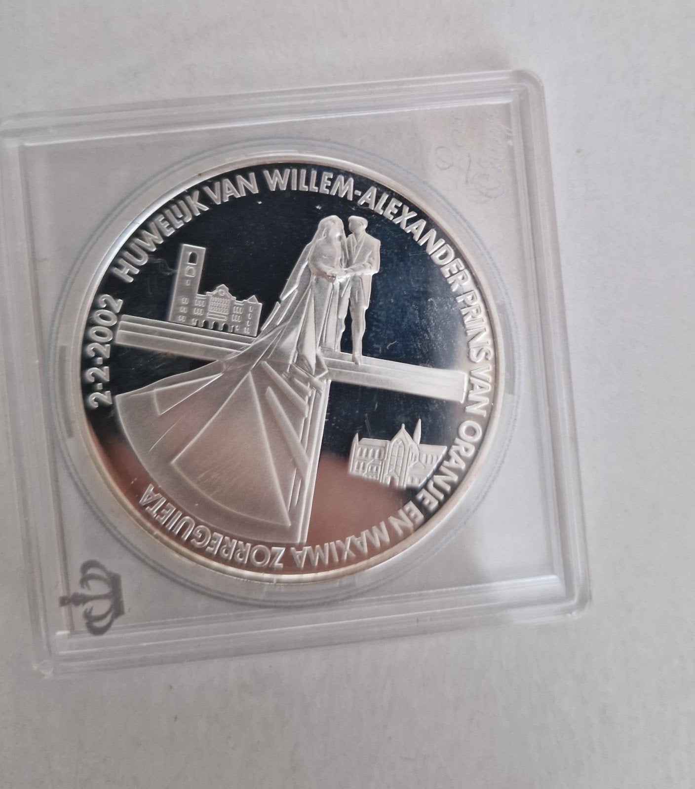 Huwelijk WIllem A & Máxima 2002 Herdenkingspenning Zilver, Koningin Beatrix, Zilver, Euro's, Ophalen of Verzenden