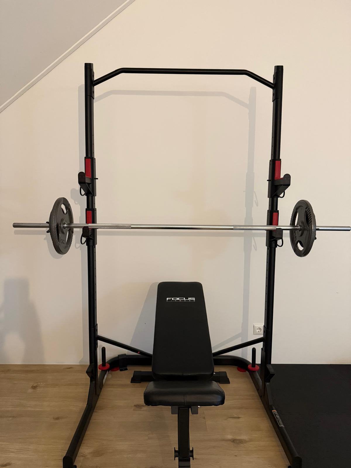 Complete set! DOMYOS krachttrainingsrack, bankdruk, stang, Ophalen of Verzenden, Zo goed als nieuw, Overige typen