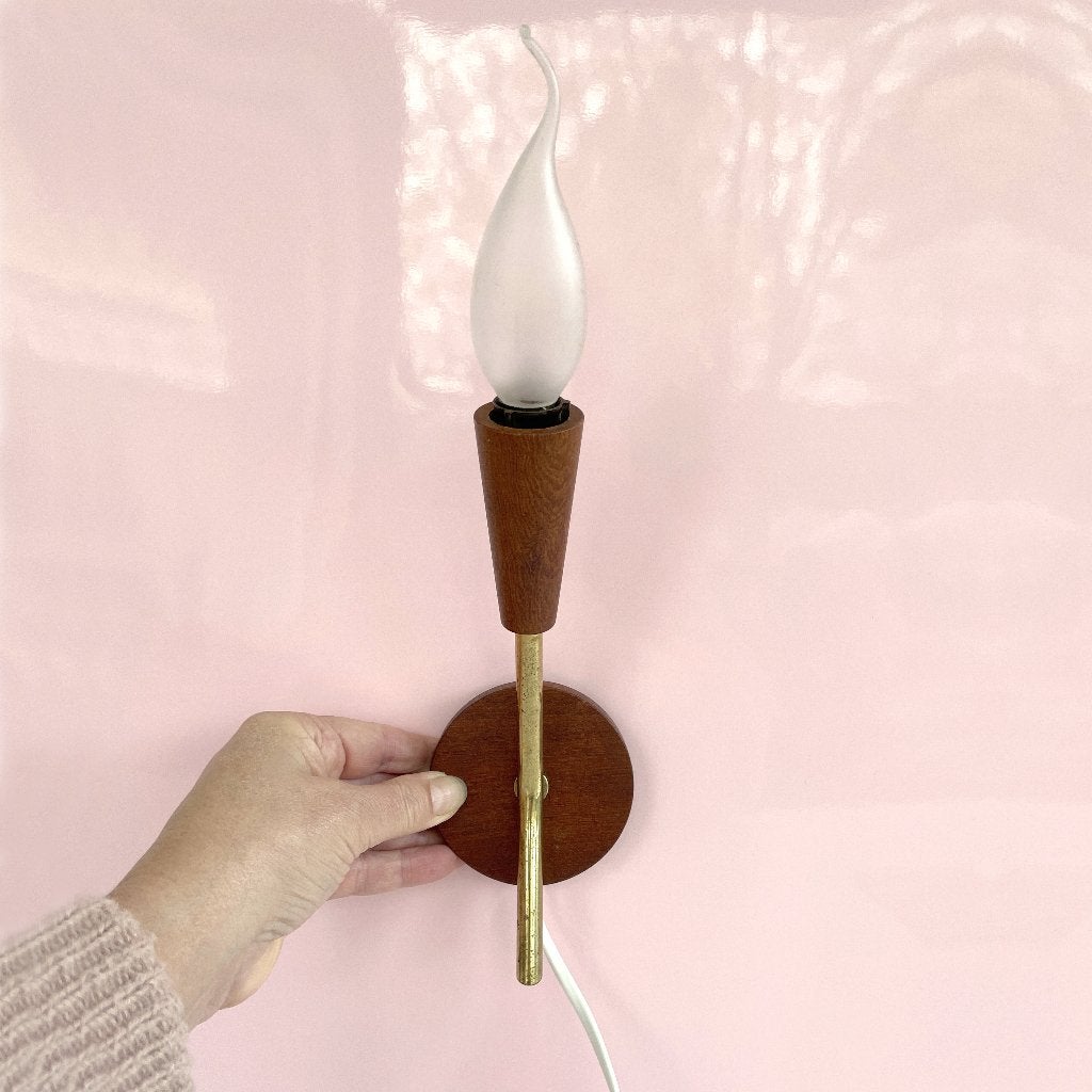 teak Scandinavisch Mid Century Design LAMP messing vintage, Ophalen of Verzenden