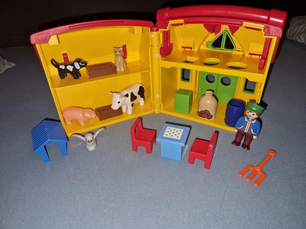 123 playmobil meenemen boerderij met dieren, Ophalen of Verzenden, Gebruikt, Complete set