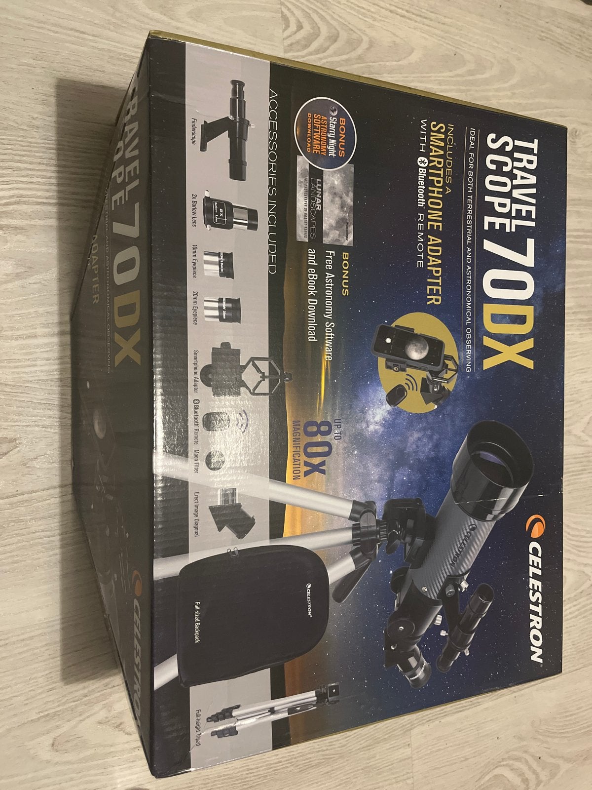Celestron telescoop Travel Scope 70 DX - Complete set, Audio, Tv en Foto, Optische apparatuur | Telescopen, Ophalen, Lenzentelescoop (refractor)