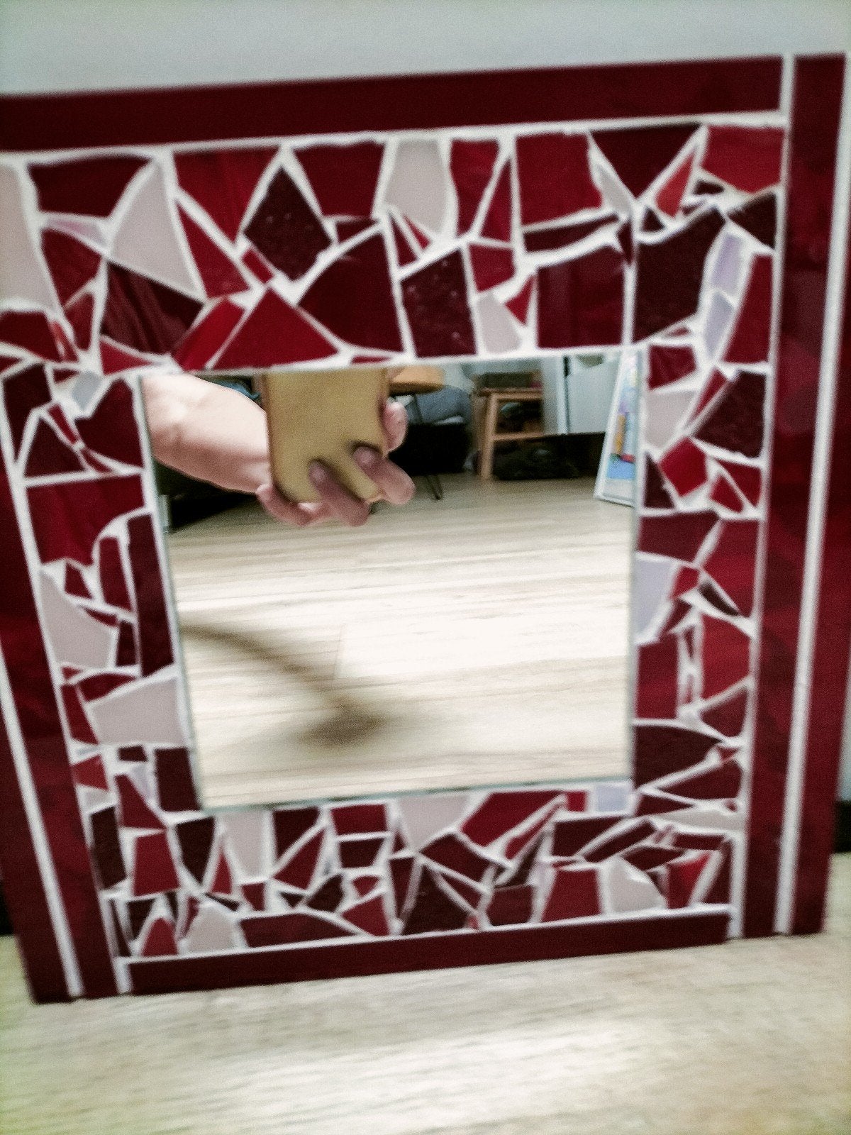 Glasmozaïek spiegeltje - Rood en wit, Ophalen of Verzenden, Vierkant, Minder dan 50 cm, Minder dan 100 cm