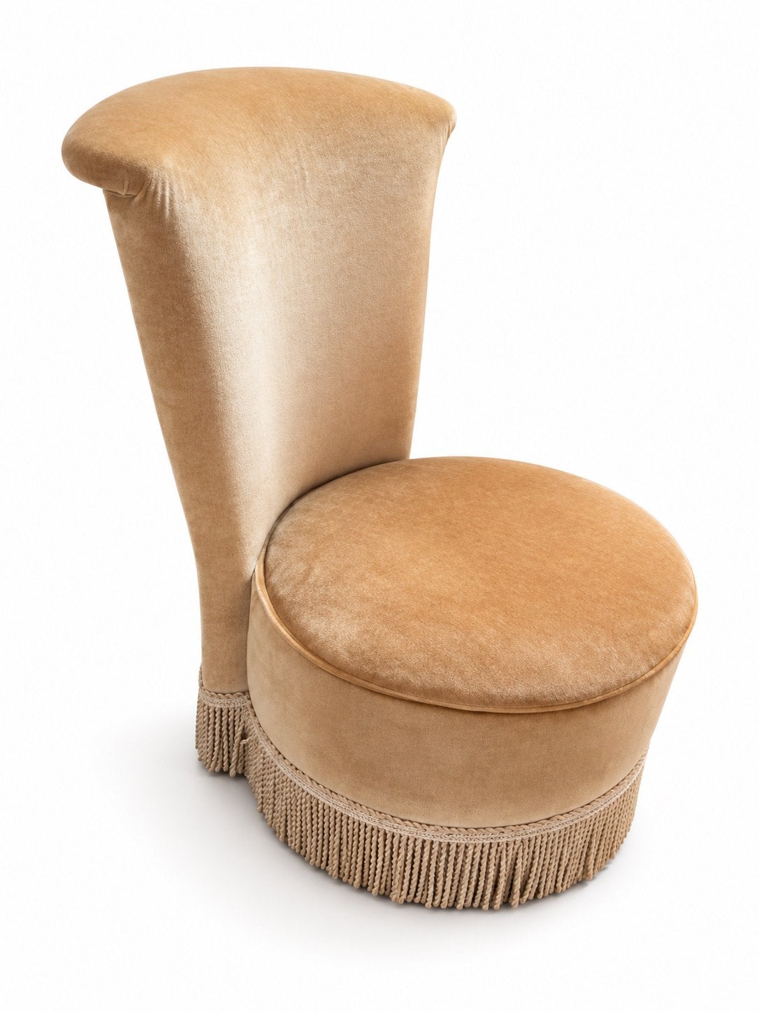 Vintage fauteuil – luxe velvet met franjes, Ophalen, Zo goed als nieuw, Rond