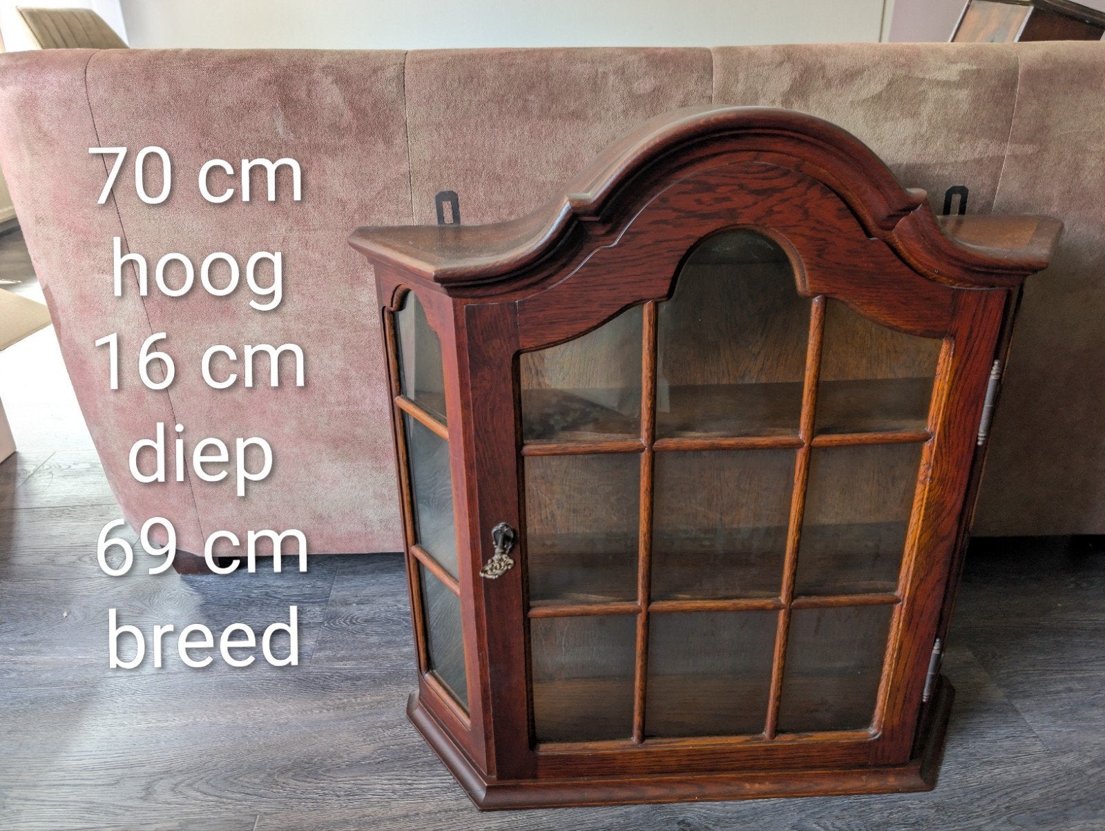 Antieke wandvitrinekastje - Eikenhout met glas, Ophalen