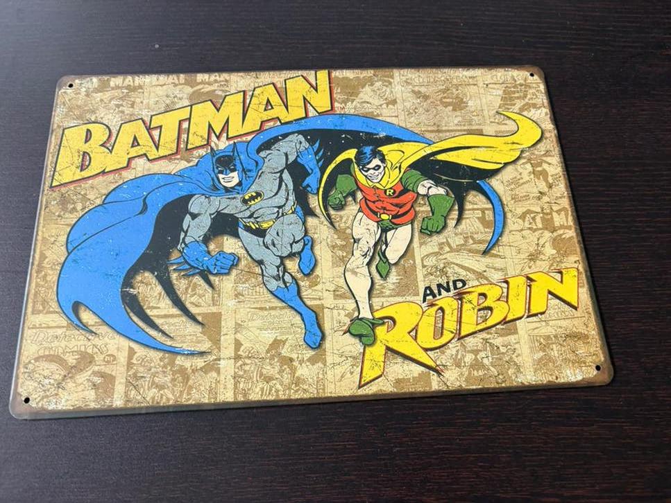 Batman en Robin Metalen Plaat - Vintage Comic Stijl, Verzamelen, Poppetjes en Figuurtjes, Ophalen of Verzenden, Nieuw