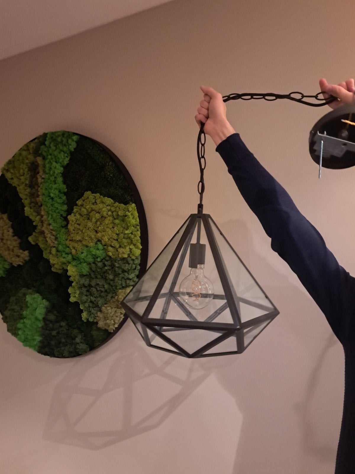 Moderne geometrische hanglamp - Glas en metaal, Ophalen, Zo goed als nieuw, Glas, Modern, Geometrisch