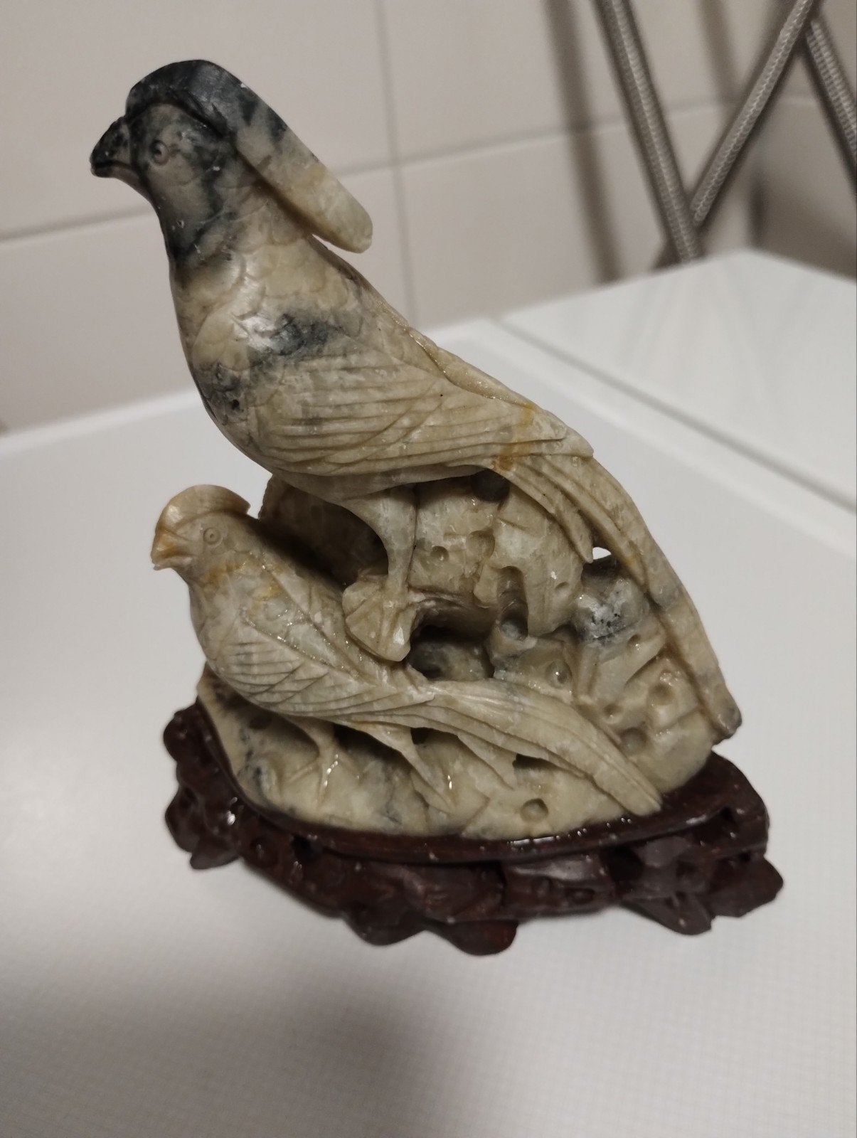 Oud chinees marmer steen vogel beeldje, Ophalen of Verzenden