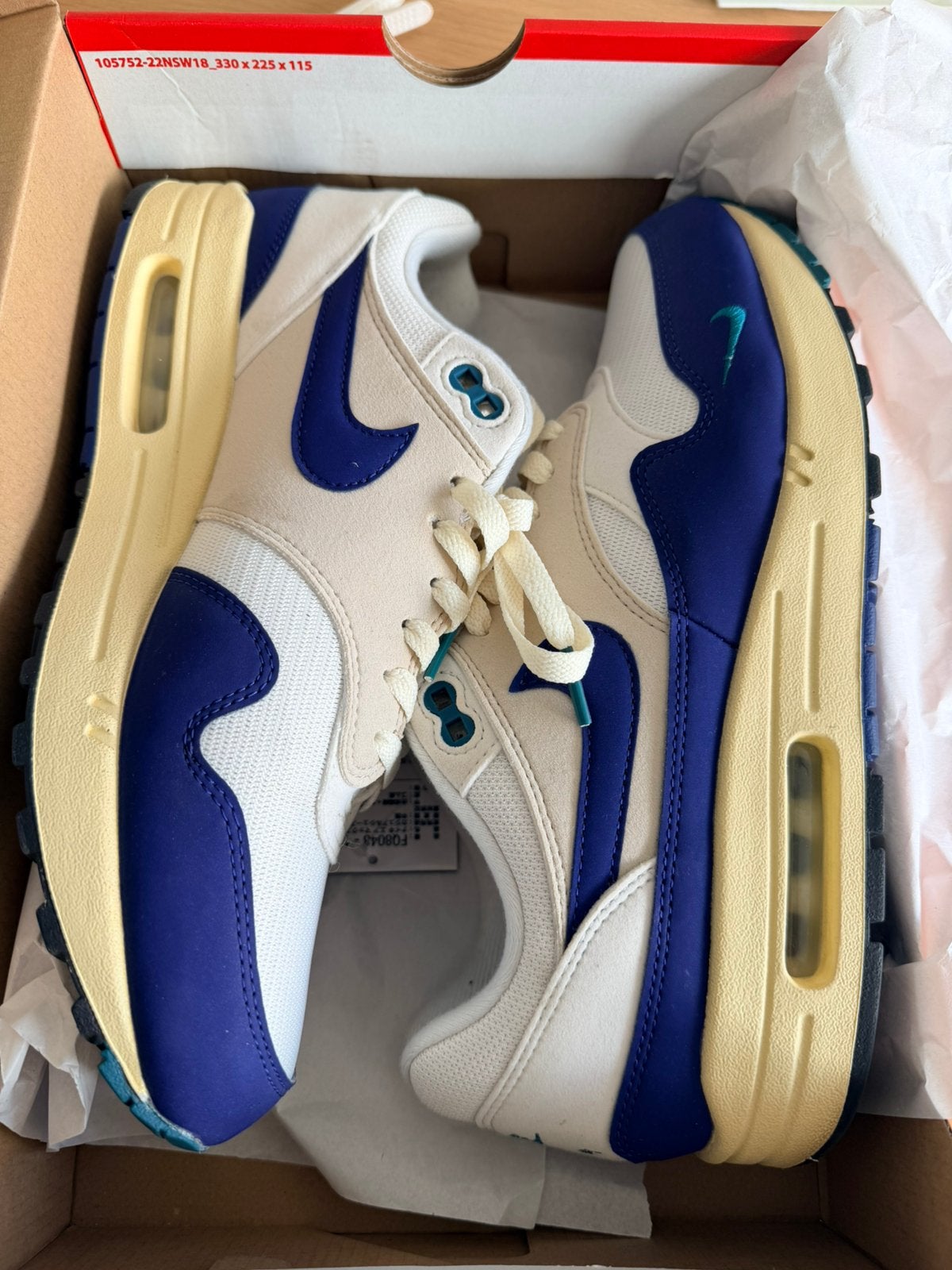 Nike air max 1 Sail Deep Royal blue maat 44, Blauw, Ophalen of Verzenden, Sneakers of Gympen, Zo goed als nieuw