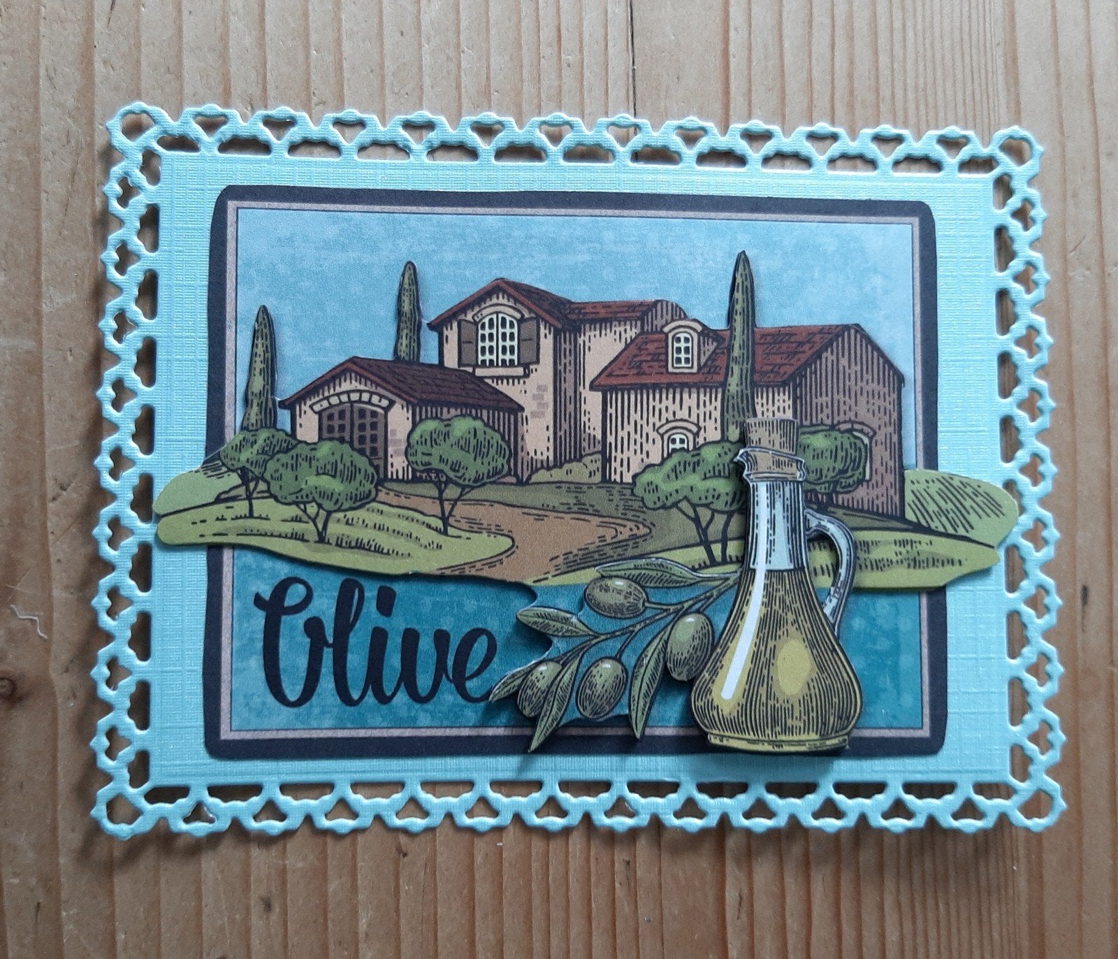 stans kaart opleg met 3d plaatje olijven en olijfolie, Ophalen of Verzenden, Nieuw, Overige thema's