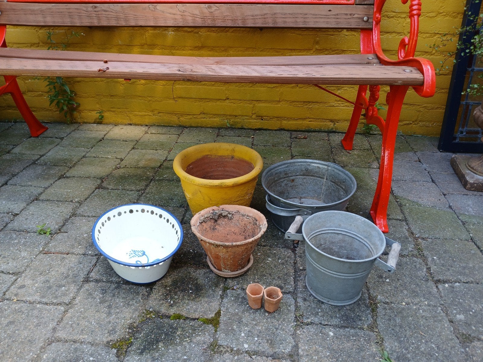 Bloempotten en schaaltje, Tuin en Terras, Ophalen, Gebruikt, Rond, Minder dan 30 cm