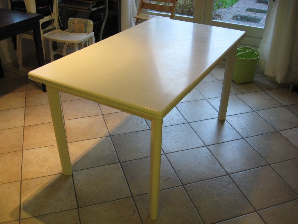 Witte eettafel, Huis en Inrichting, Tafels | Eettafels, Ophalen, Gebruikt, 50 tot 100 cm, Vijf personen of meer
