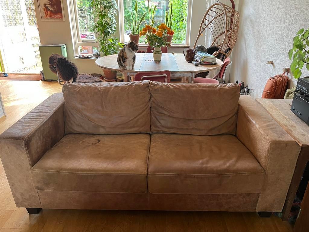 Bank suede leer, Ophalen, Gebruikt, 150 tot 200 cm, Tweepersoons