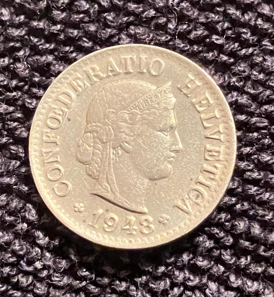 Zwitserse munt 5 Rappen 1948, Ophalen of Verzenden
