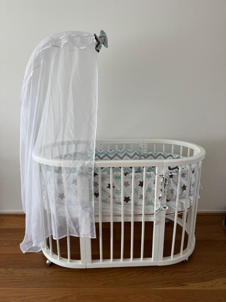 Stokke style meegroeibed (mini + groot), Ophalen, 70 tot 85 cm, Zo goed als nieuw, Minder dan 140 cm