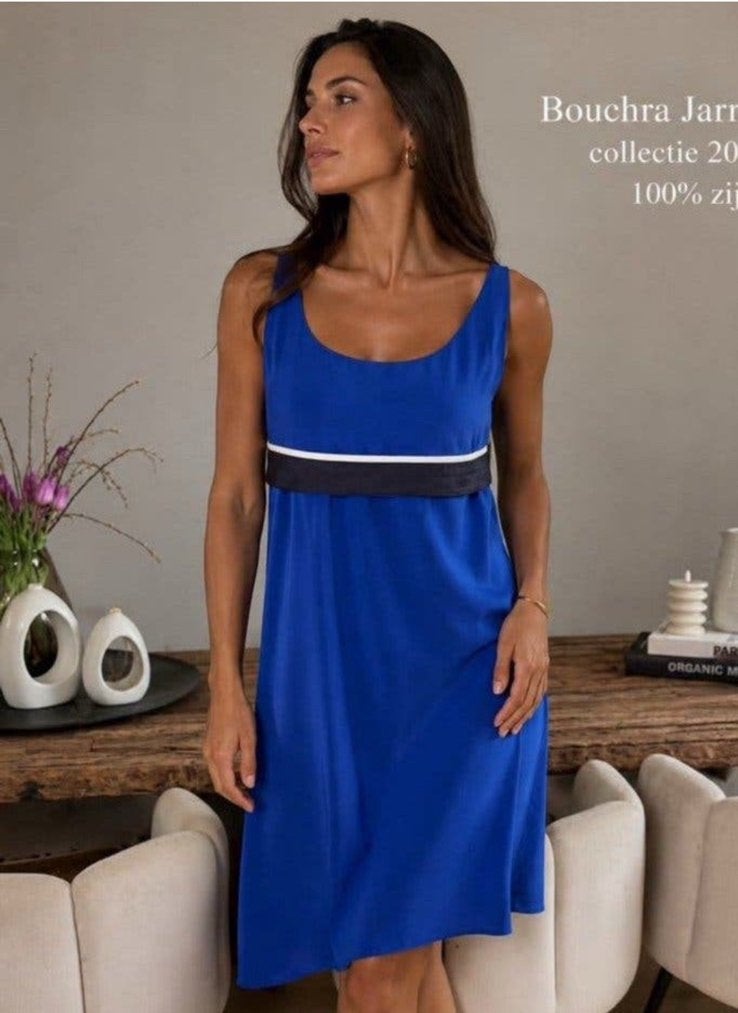 Prachtige Bouchra Jarrar 100% Zijden Jurk - Blauw  mt 36, Kleding | Dames, Ophalen of Verzenden, Zo goed als nieuw, Maat 36 (S)