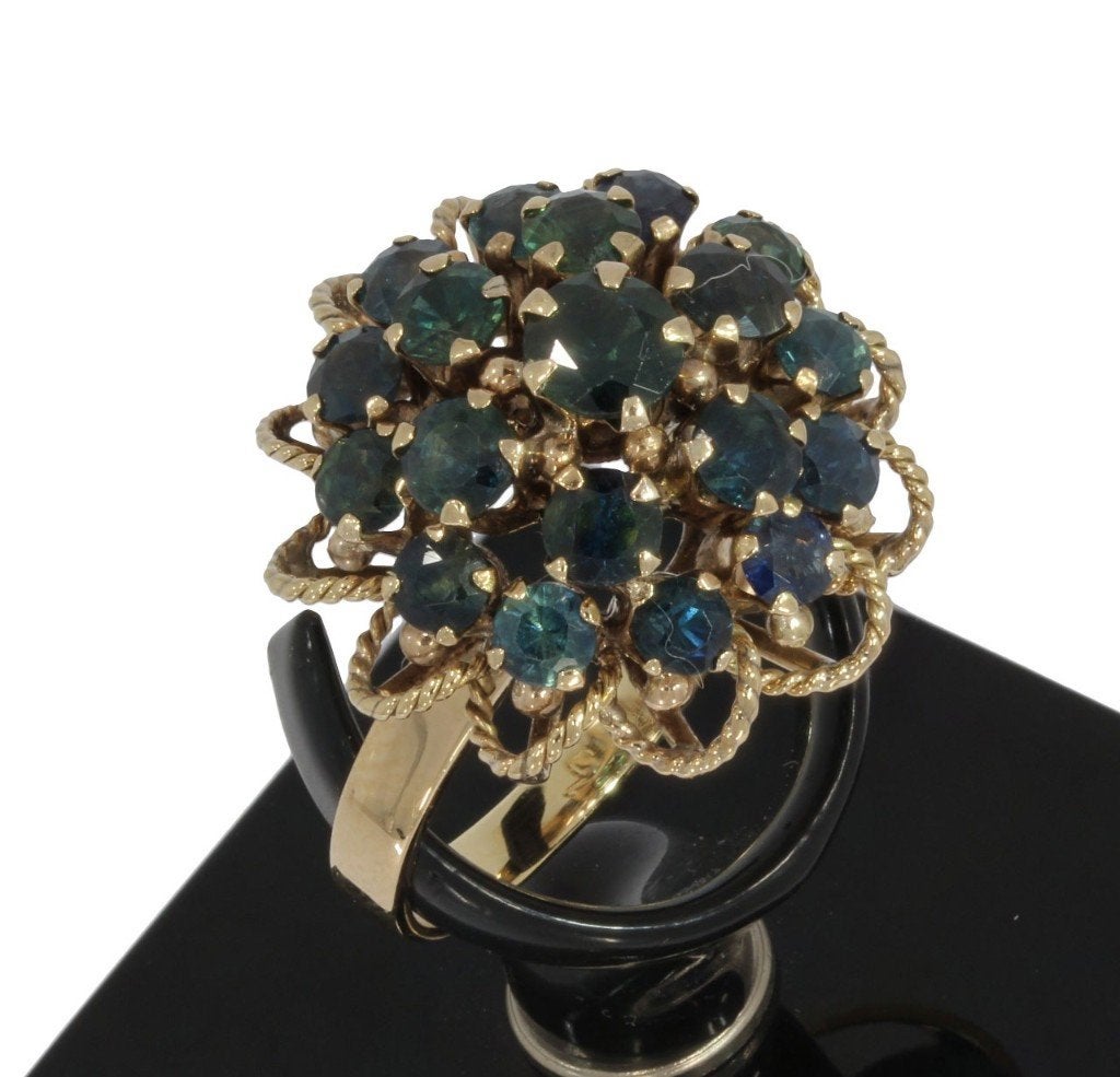 SALE Saffieren cocktail ring vintage dames goud juweel bloem, Sieraden, Tassen en Uiterlijk, Ophalen of Verzenden, Goud, Ring