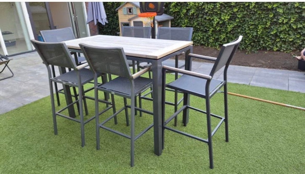 Hoge tuintafel met 6 stoelen, Ophalen, Gebruikt, Eettafel, 6 zitplaatsen