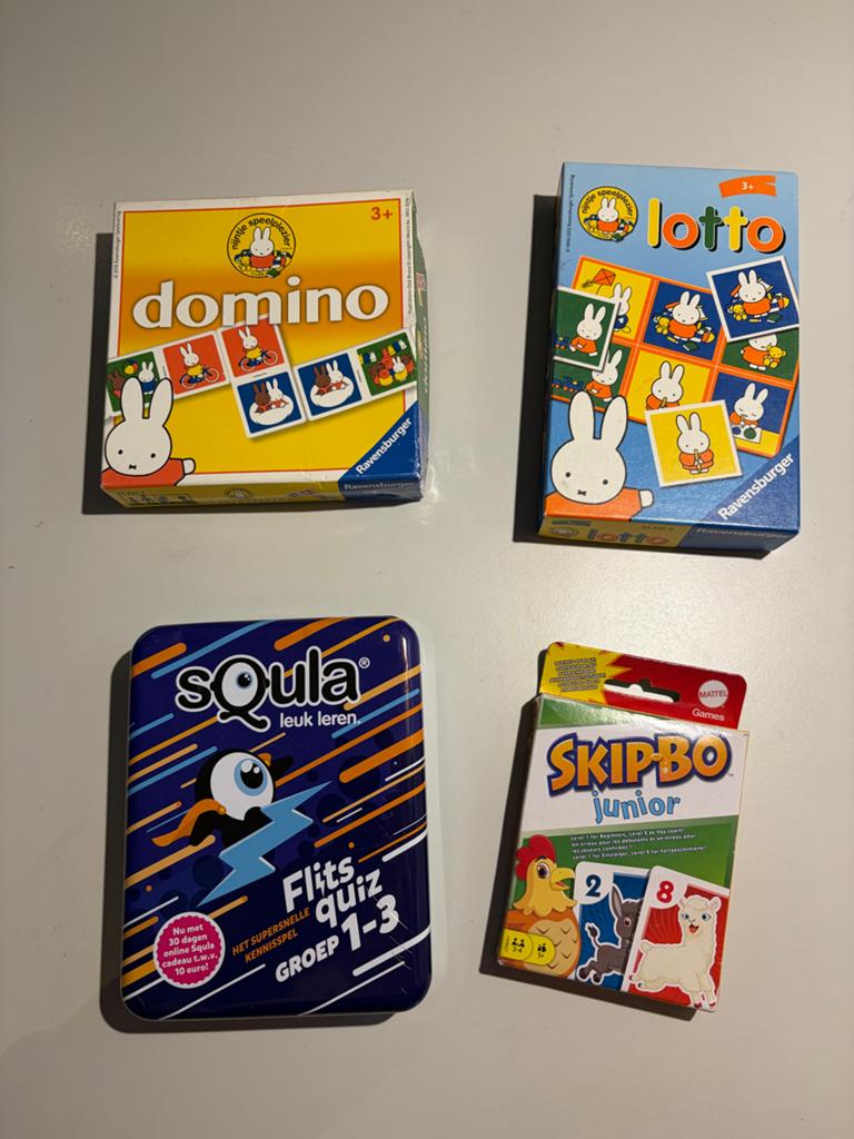 Spelletjes: Nijntje, Squla flits quiz groep 1-3, Skip-Bo, Een of twee spelers, Ophalen of Verzenden, Gebruikt