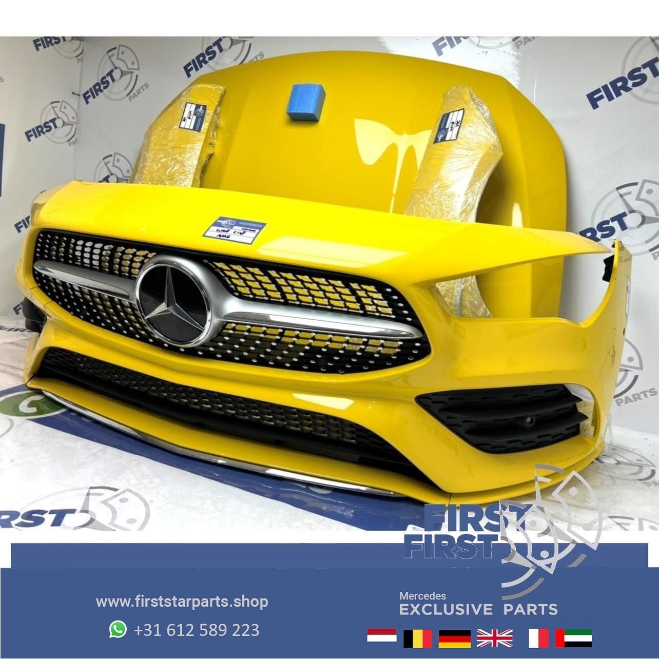 W118 C118 CLA AMG LINE VOORKOP GEEL origineel Mercedes 2018-, Auto-onderdelen, Carrosserie en Plaatwerk, Gebruikt, -, Voor, Ophalen of Verzenden