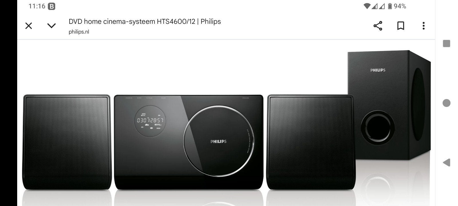 DVD home cinema-systeem HTS4600/12 Philips + subwoofer, Philips, 2.1-systeem, Ophalen of Verzenden, Zo goed als nieuw