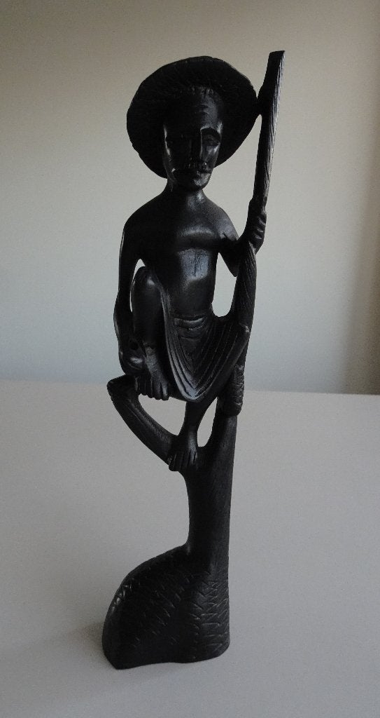 Vintage Houten Fisherman Beeld uit Vietnam - Handmade, Antiek en Kunst, Kunst | Beelden en Houtsnijwerken, Ophalen