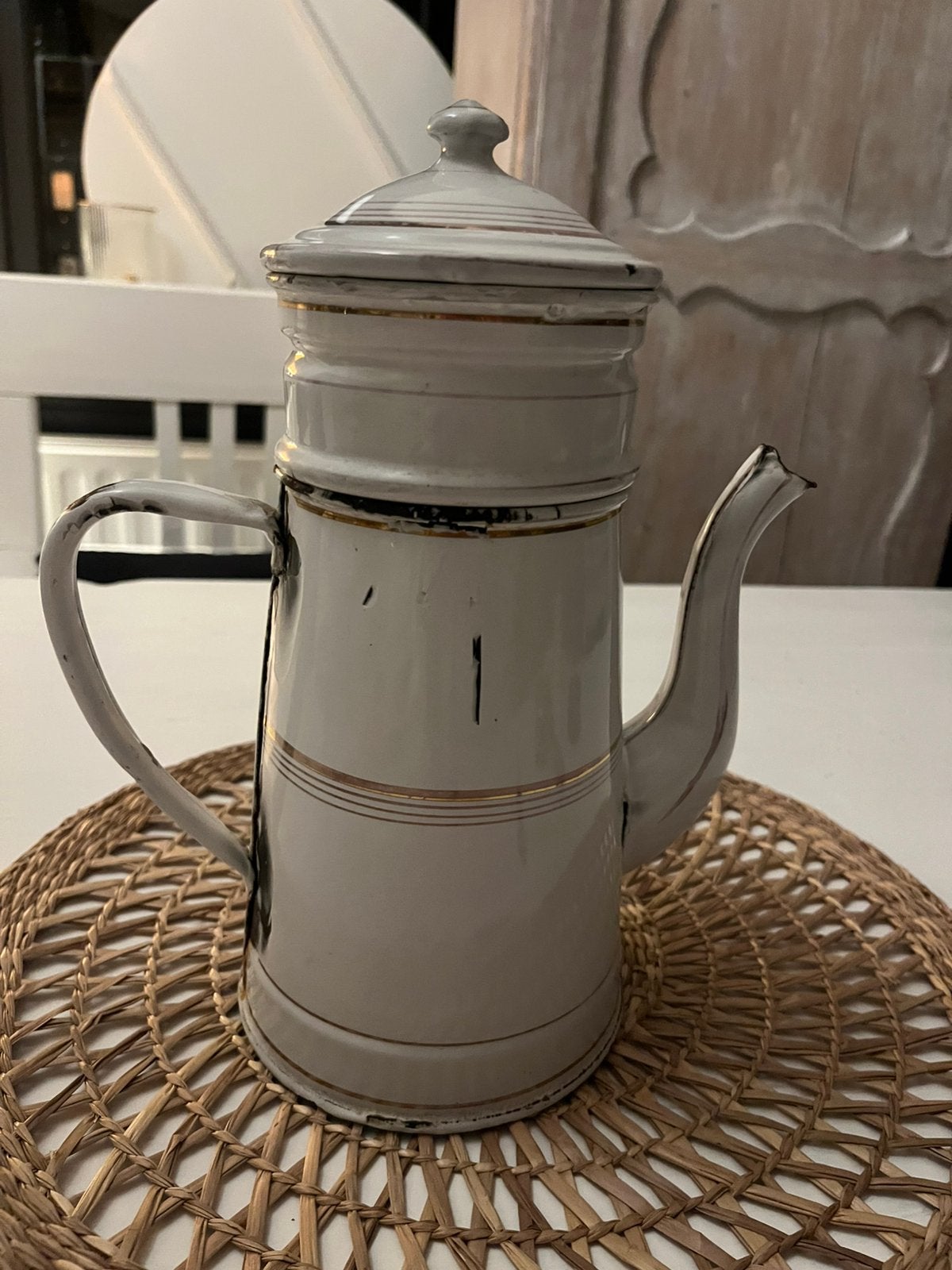 Leuke Vintage  Franse emaille koffiepot, Ophalen of Verzenden