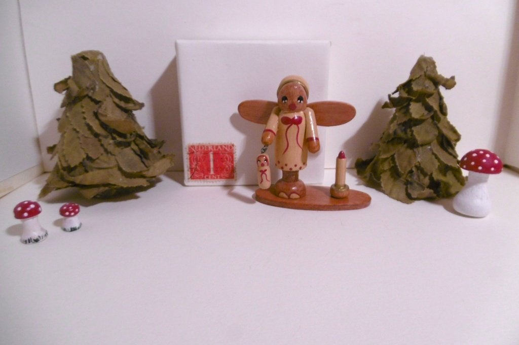 Oud houten pop engel kaars poppenhuis miniaturen popje kerst, Diversen, Verzenden
