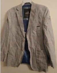 als Nieuw zomer Colbert VANGUARD 80% LINNEN Blauw Wit M, Verzenden, Zo goed als nieuw, Maat 52/54 (L), Blauw