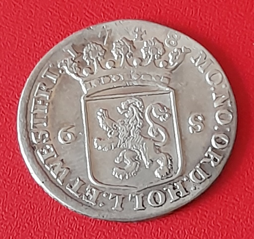 scheepjesschelling Holland 1748 zeer fraai, Postzegels en Munten, Vóór koninkrijk, Zilver, Losse munt, Overige waardes