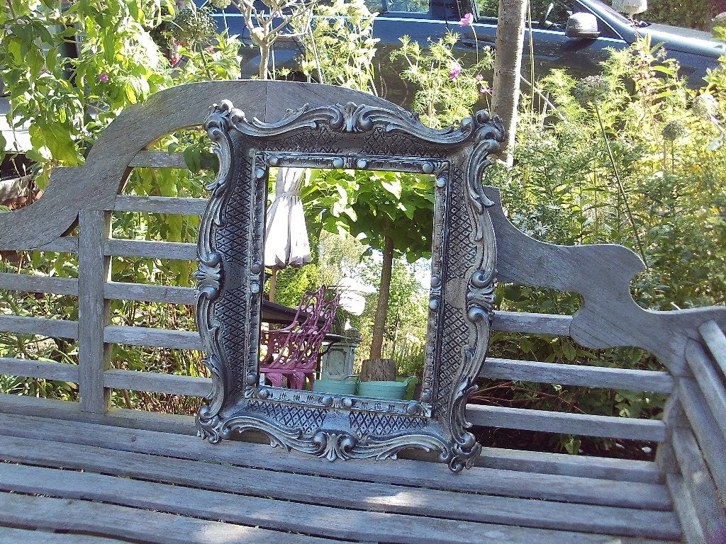 Oude Brocante Spiegel met Kunststof Lijst - 59x49 cm, Ophalen, Rechthoekig, 50 tot 100 cm, Minder dan 100 cm